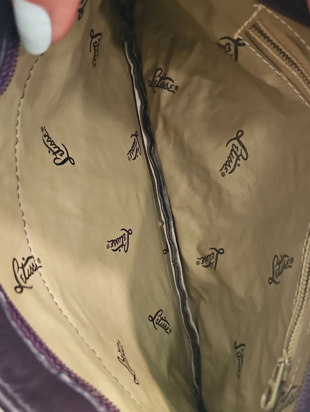 Letisse Vintage Leather Clutch Bag Deep Purple Zip Close Inside Pocket EUC